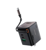 Зарядное устройство MICRODIA SMARTCube™ POWERCord мощностью 100 Вт с GaN Pro, встроенным кабелем USB-C и двумя выходами USB-C PD и USB-A 