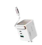 Зарядное устройство MICRODIA SMARTCube™ POWERCord мощностью 100 Вт с GaN Pro, встроенным кабелем USB-C и двумя выходами USB-C PD и USB-A 