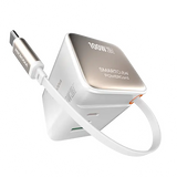 Зарядное устройство MICRODIA SMARTCube™ POWERCord мощностью 100 Вт с GaN Pro, встроенным кабелем USB-C и двумя выходами USB-C PD и USB-A 