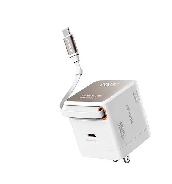 MICRODIA SMARTCube™ POWERCord 65 Вт, настенное зарядное устройство GaN Pro со встроенным кабелем USB-C и выходом для зарядки USB-C 