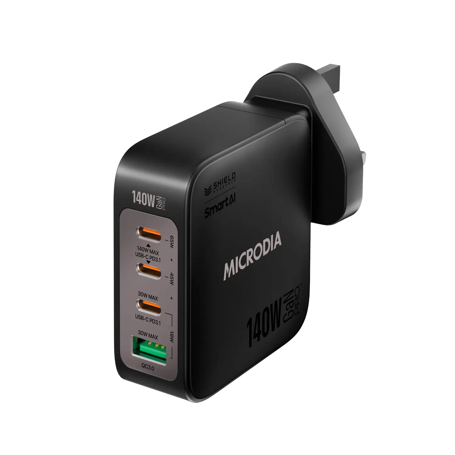 Сетевое зарядное устройство MICRODIA SMARTCube™ Nano 140 Вт, GaN Pro, 4 порта, USB-C PD3.1 + USB-A QC3.0