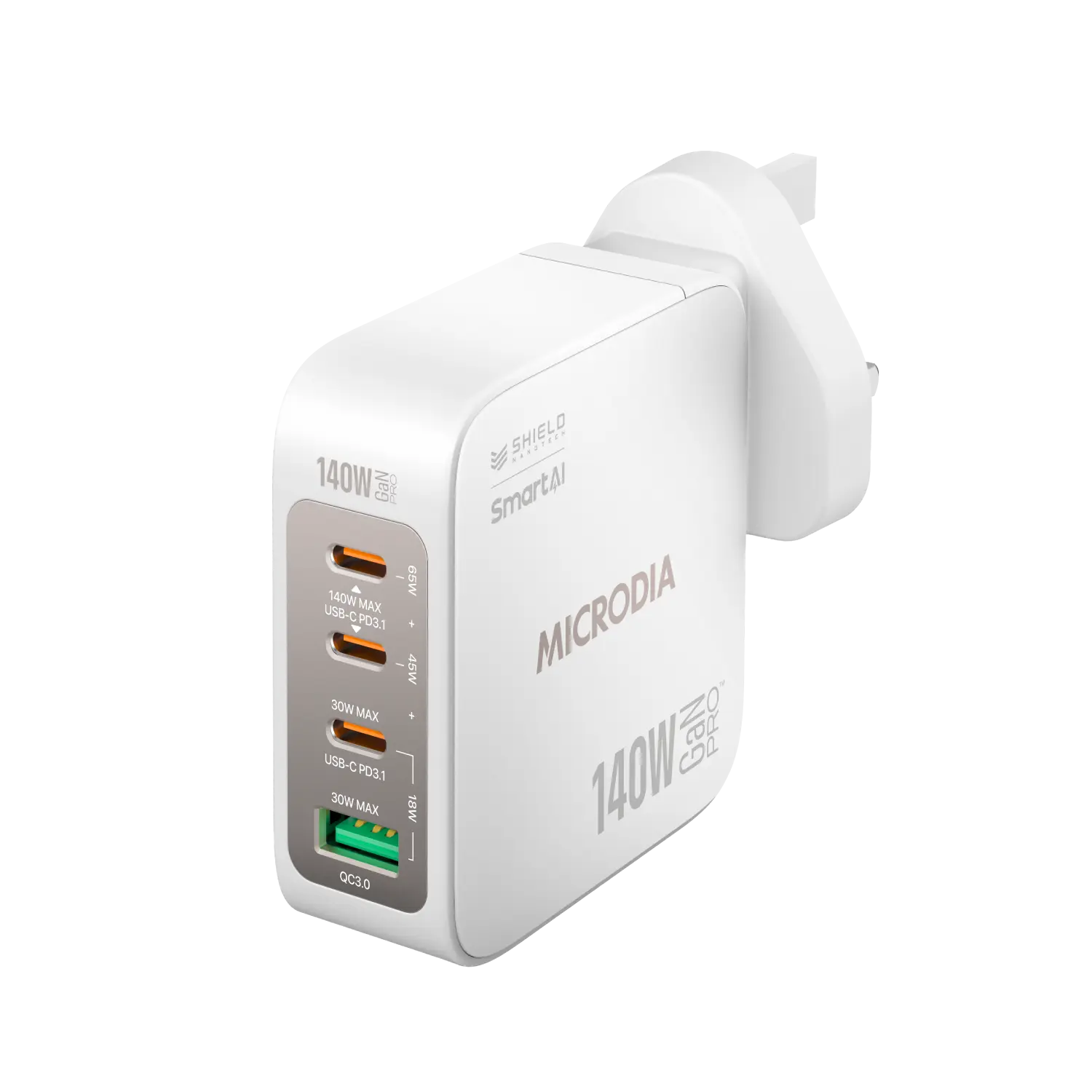 Сетевое зарядное устройство MICRODIA SMARTCube™ Nano 140 Вт, GaN Pro, 4 порта, USB-C PD3.1 + USB-A QC3.0