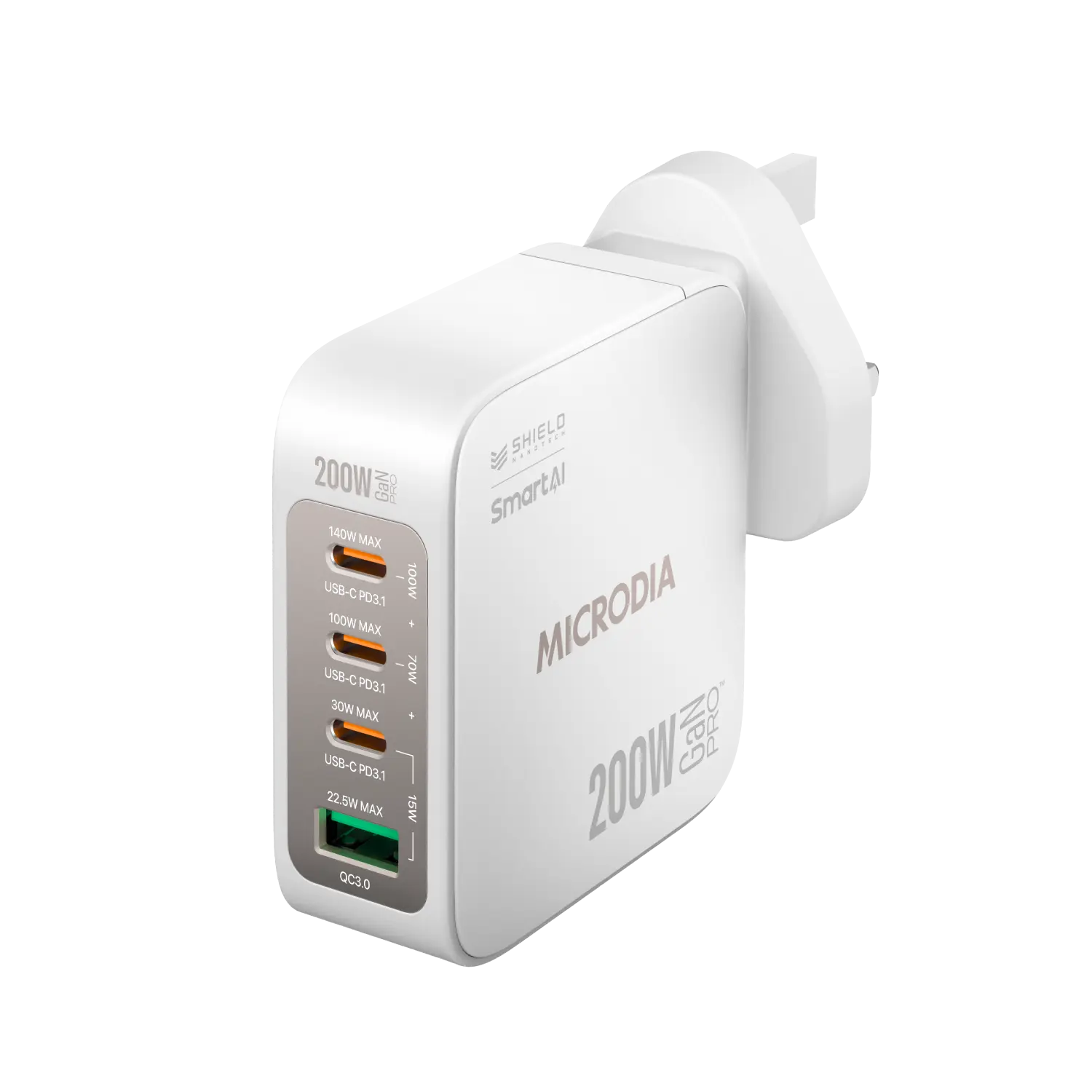 Сетевое зарядное устройство MICRODIA SMARTCube™ Nano 200 Вт с GaN Pro, 4 порта, USB-C PD3.1 + USB-A QC3.0