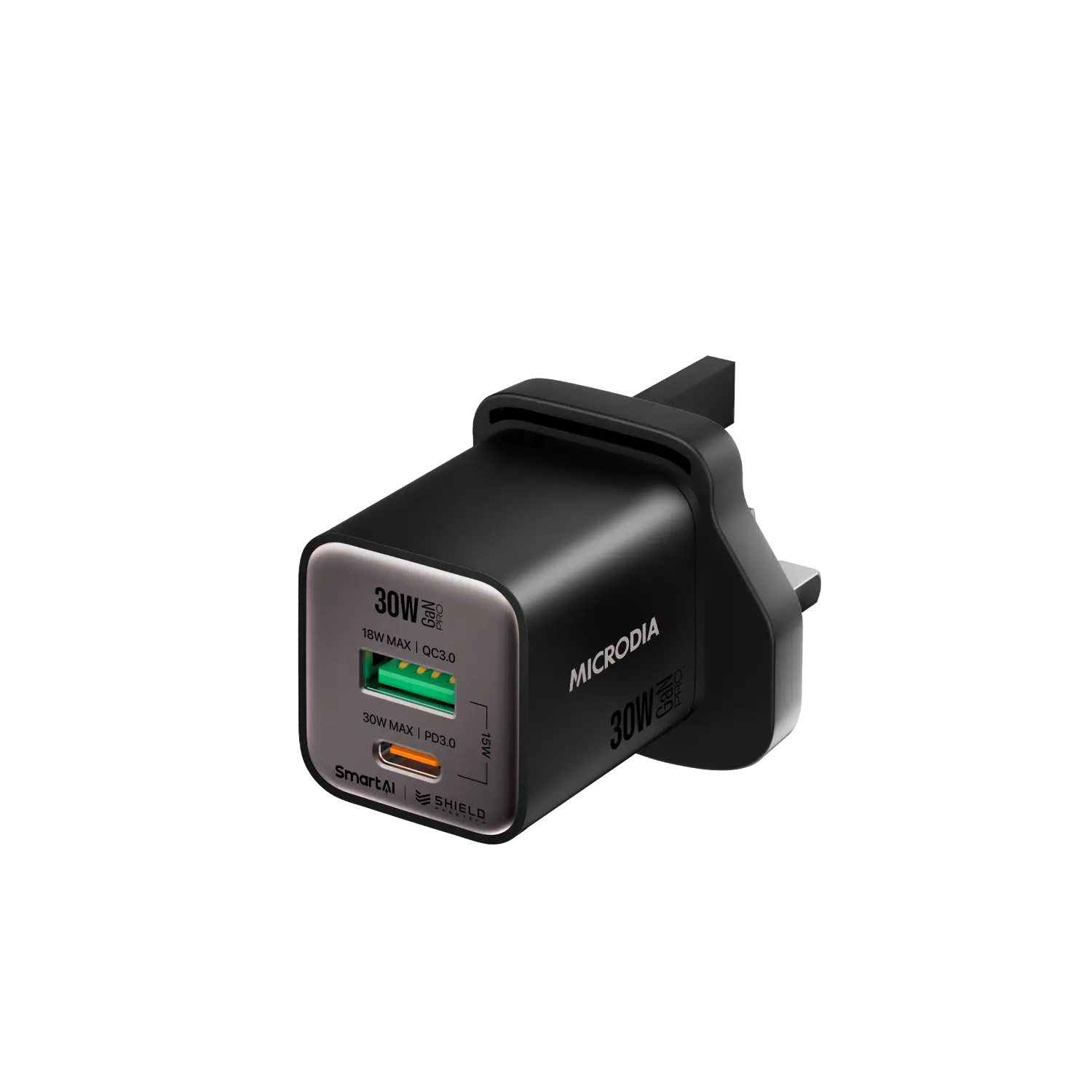 Сетевое зарядное устройство MICRODIA SMARTCube™ Nano 30 Вт GaN Pro, два порта, USB-C PD3.0 + USB-A QC3.0