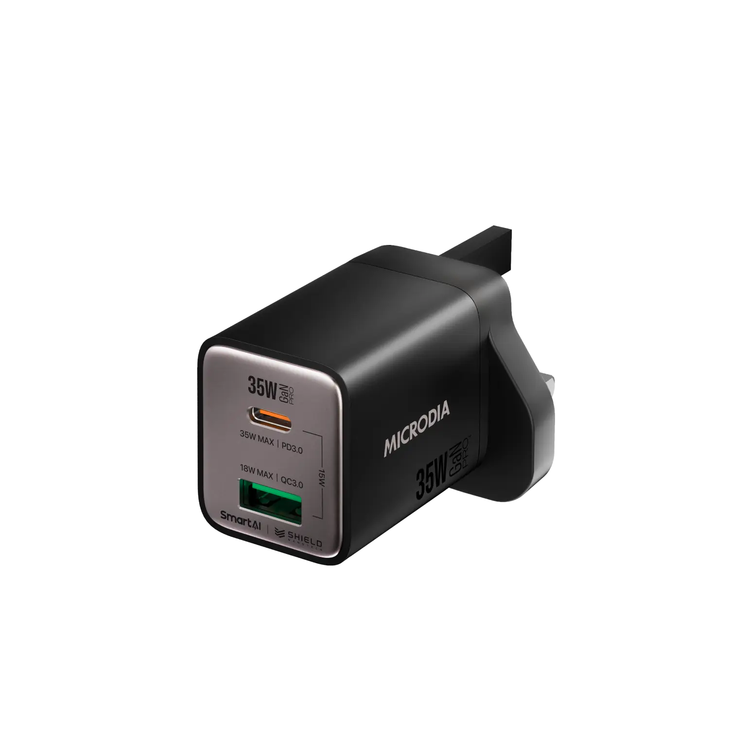 Сетевое зарядное устройство MICRODIA SMARTCube™ Nano 35 Вт GaN Pro, два порта, USB-C PD3.0 + USB-A QC3.0