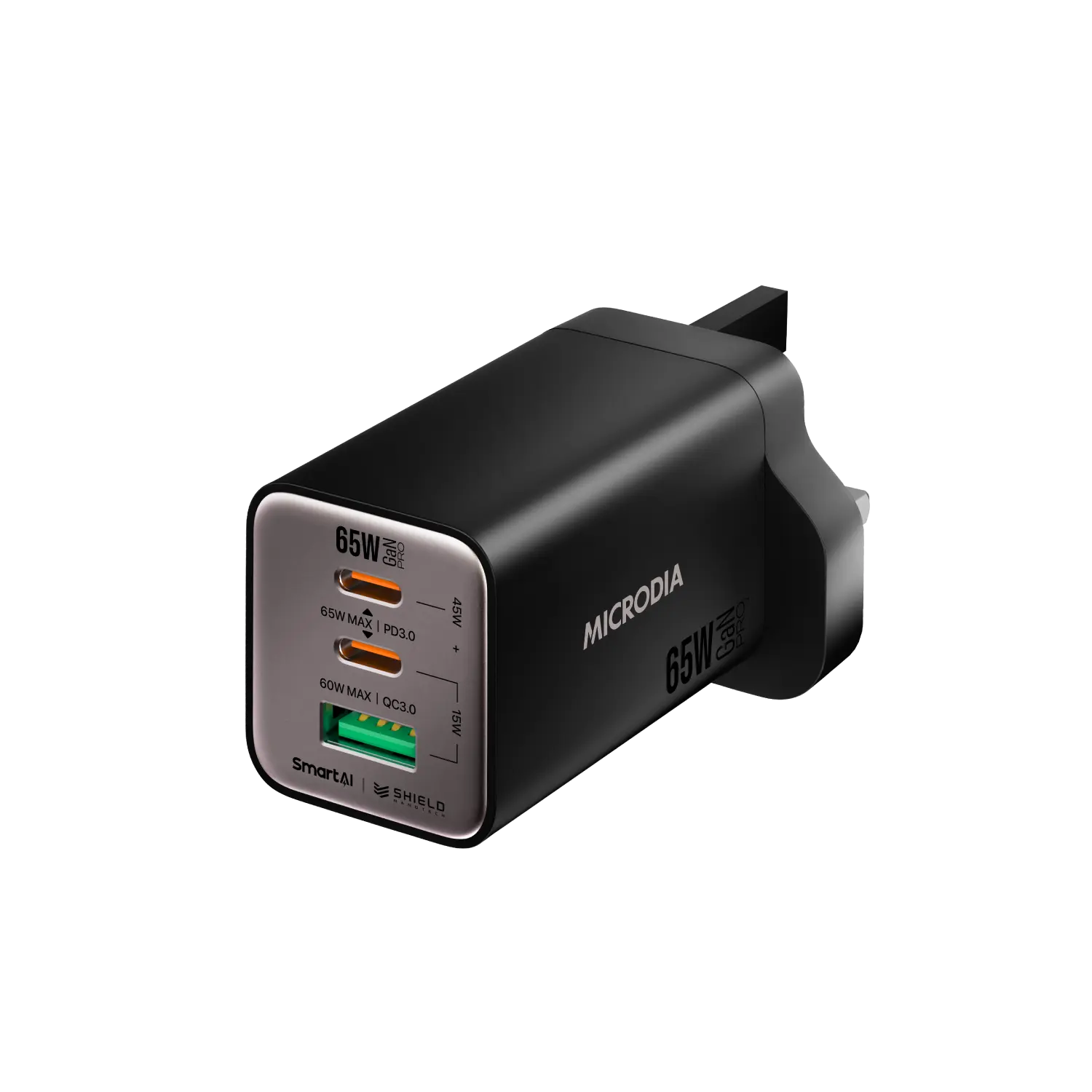 Сетевое зарядное устройство MICRODIA SMARTCube™ Nano 65 Вт GaN Pro, 3 порта, USB-C PD3.0 + USB-A QC3.0