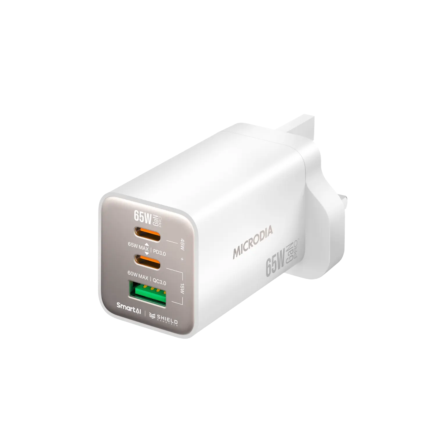 Сетевое зарядное устройство MICRODIA SMARTCube™ Nano 65 Вт GaN Pro, 3 порта, USB-C PD3.0 + USB-A QC3.0