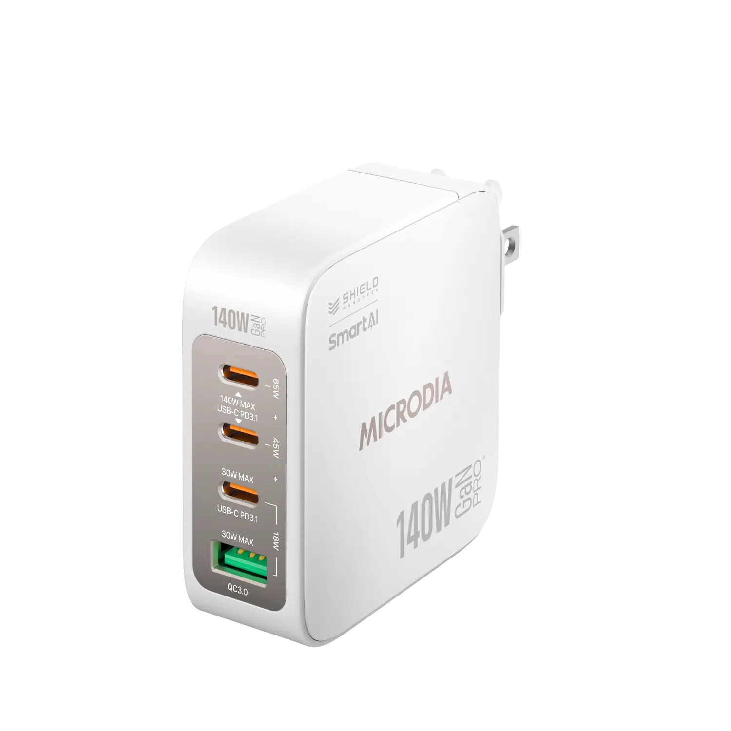 Сетевое зарядное устройство MICRODIA SMARTCube™ Nano 140 Вт, GaN Pro, 4 порта, USB-C PD3.1 + USB-A QC3.0