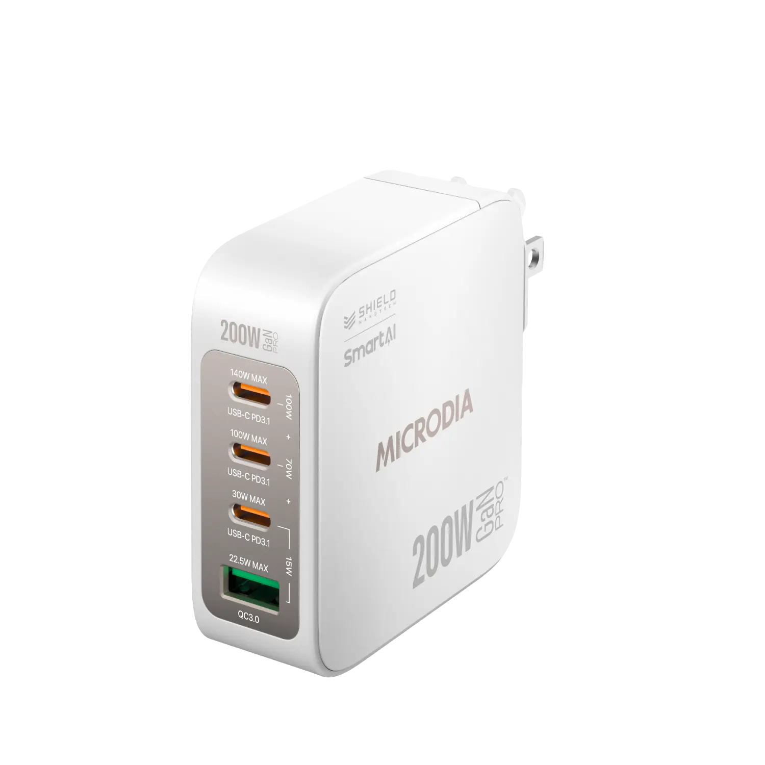 Сетевое зарядное устройство MICRODIA SMARTCube™ Nano 200 Вт с GaN Pro, 4 порта, USB-C PD3.1 + USB-A QC3.0