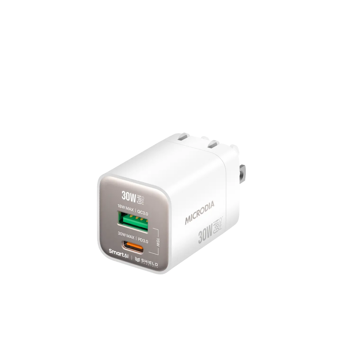 Сетевое зарядное устройство MICRODIA SMARTCube™ Nano 30 Вт GaN Pro, два порта, USB-C PD3.0 + USB-A QC3.0