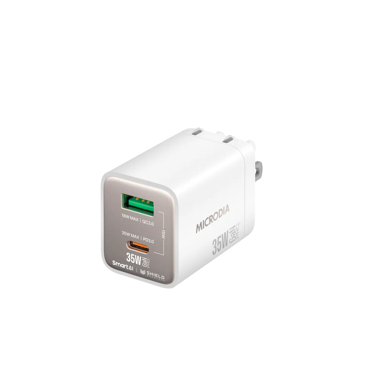 Сетевое зарядное устройство MICRODIA SMARTCube™ Nano 35 Вт GaN Pro, два порта, USB-C PD3.0 + USB-A QC3.0