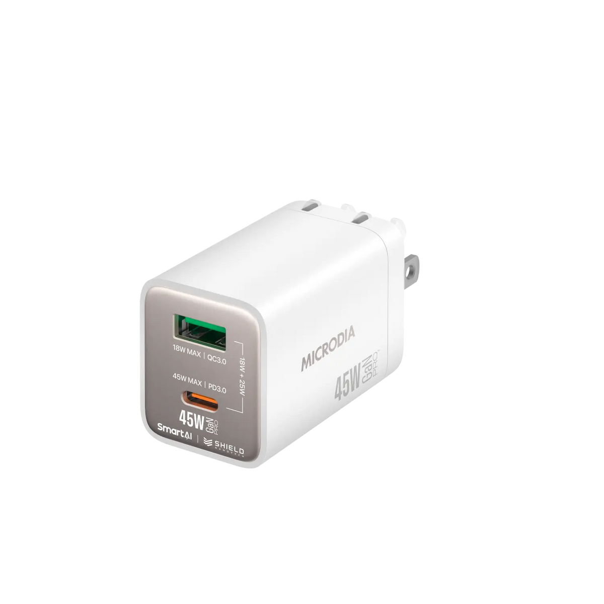 Сетевое зарядное устройство MICRODIA SMARTCube™ Nano 45 Вт GaN Pro, два порта, USB-C PD3.0 + USB-A QC3.0