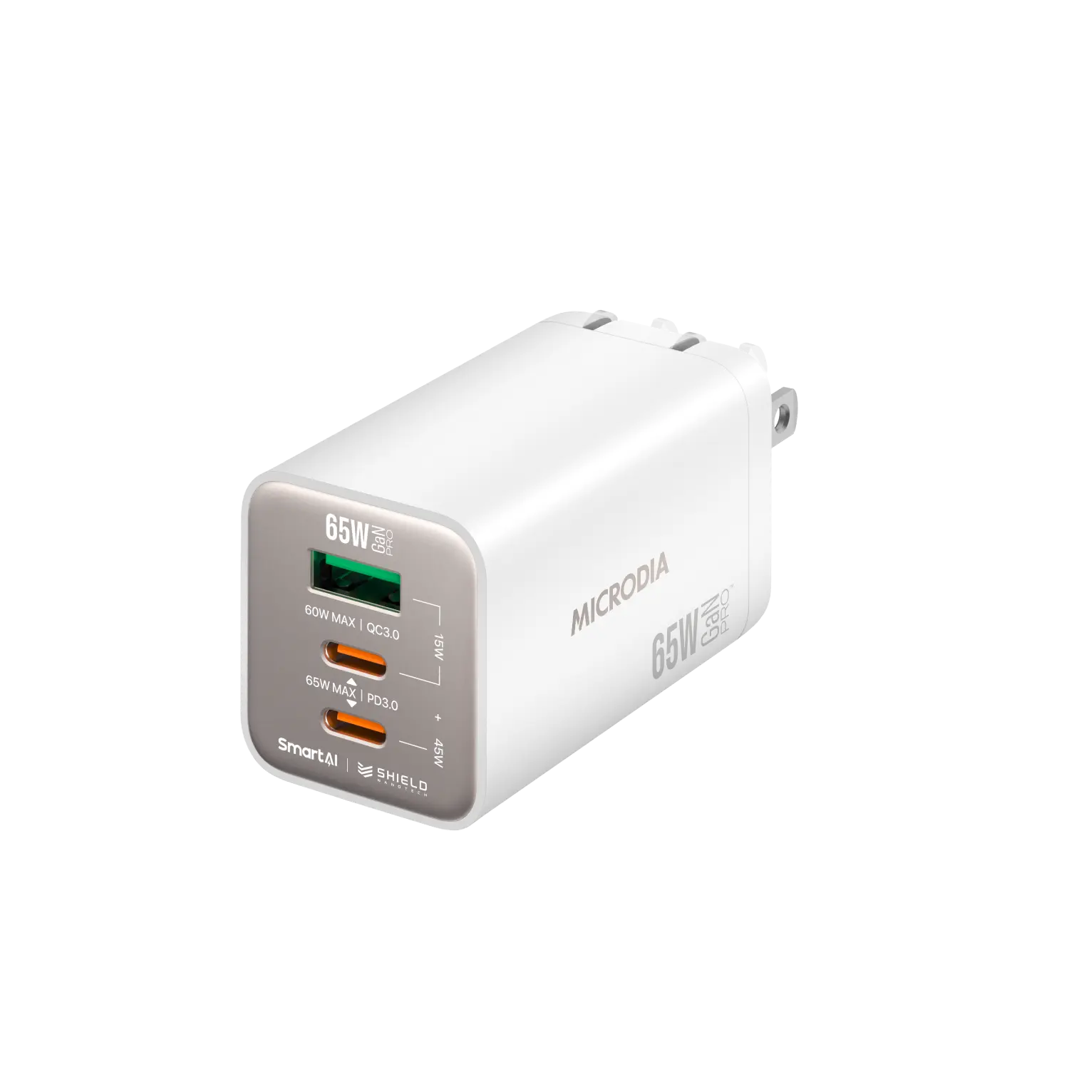Сетевое зарядное устройство MICRODIA SMARTCube™ Nano 65 Вт GaN Pro, 3 порта, USB-C PD3.0 + USB-A QC3.0