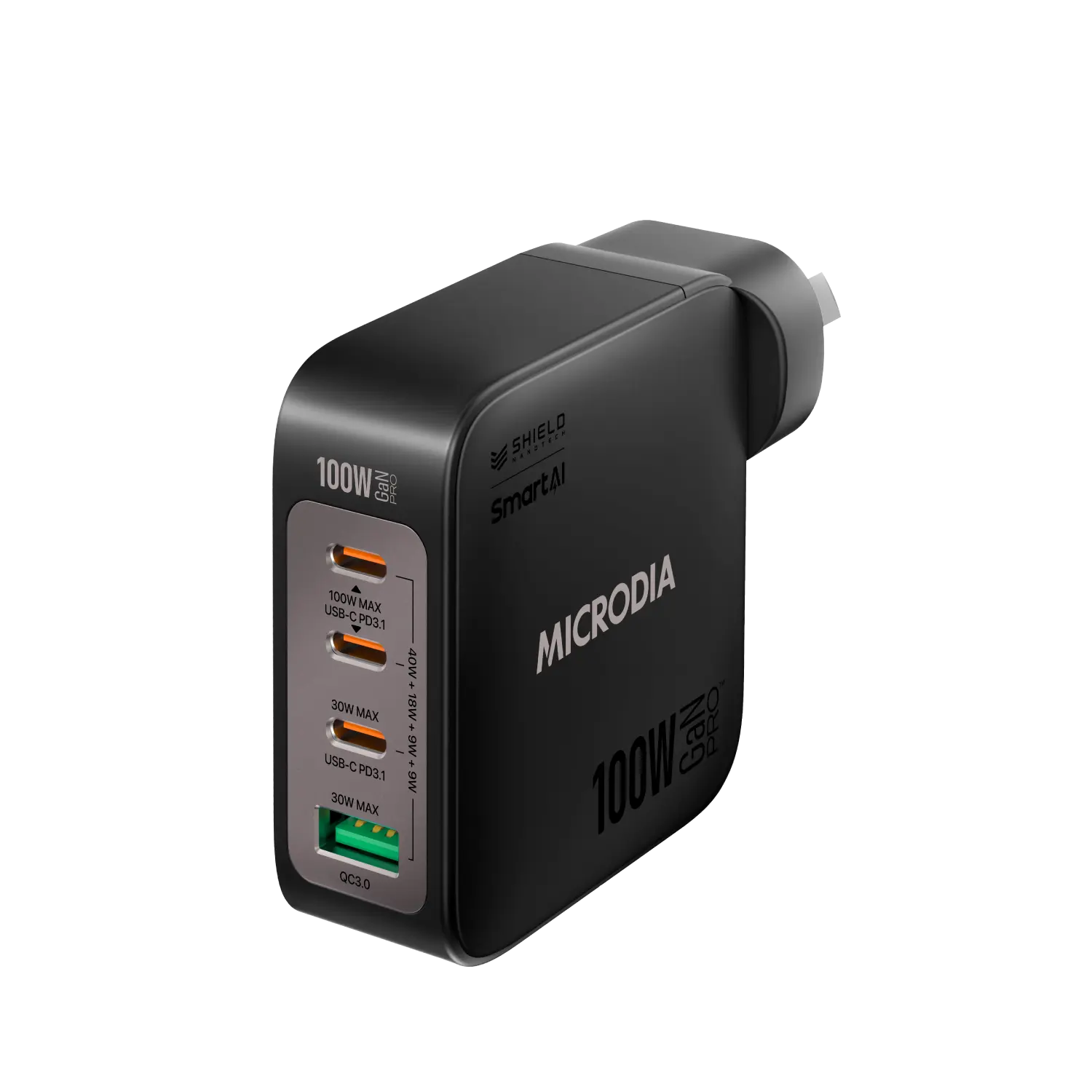 Сетевое зарядное устройство MICRODIA SMARTCube™ Nano 100 Вт, GaN Pro, 4 порта, USB-C PD3.1 + USB-A QC3.0