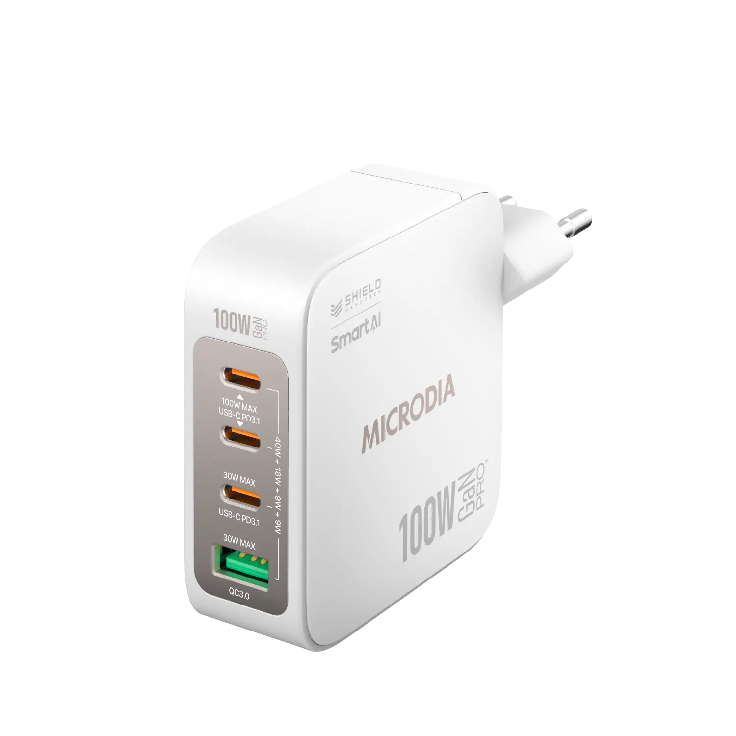 Сетевое зарядное устройство MICRODIA SMARTCube™ Nano 100 Вт, GaN Pro, 4 порта, USB-C PD3.1 + USB-A QC3.0