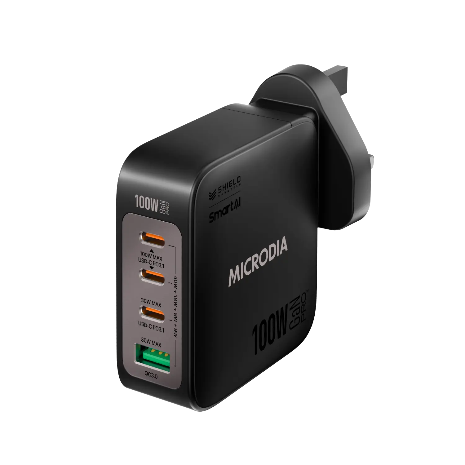 Сетевое зарядное устройство MICRODIA SMARTCube™ Nano 100 Вт, GaN Pro, 4 порта, USB-C PD3.1 + USB-A QC3.0