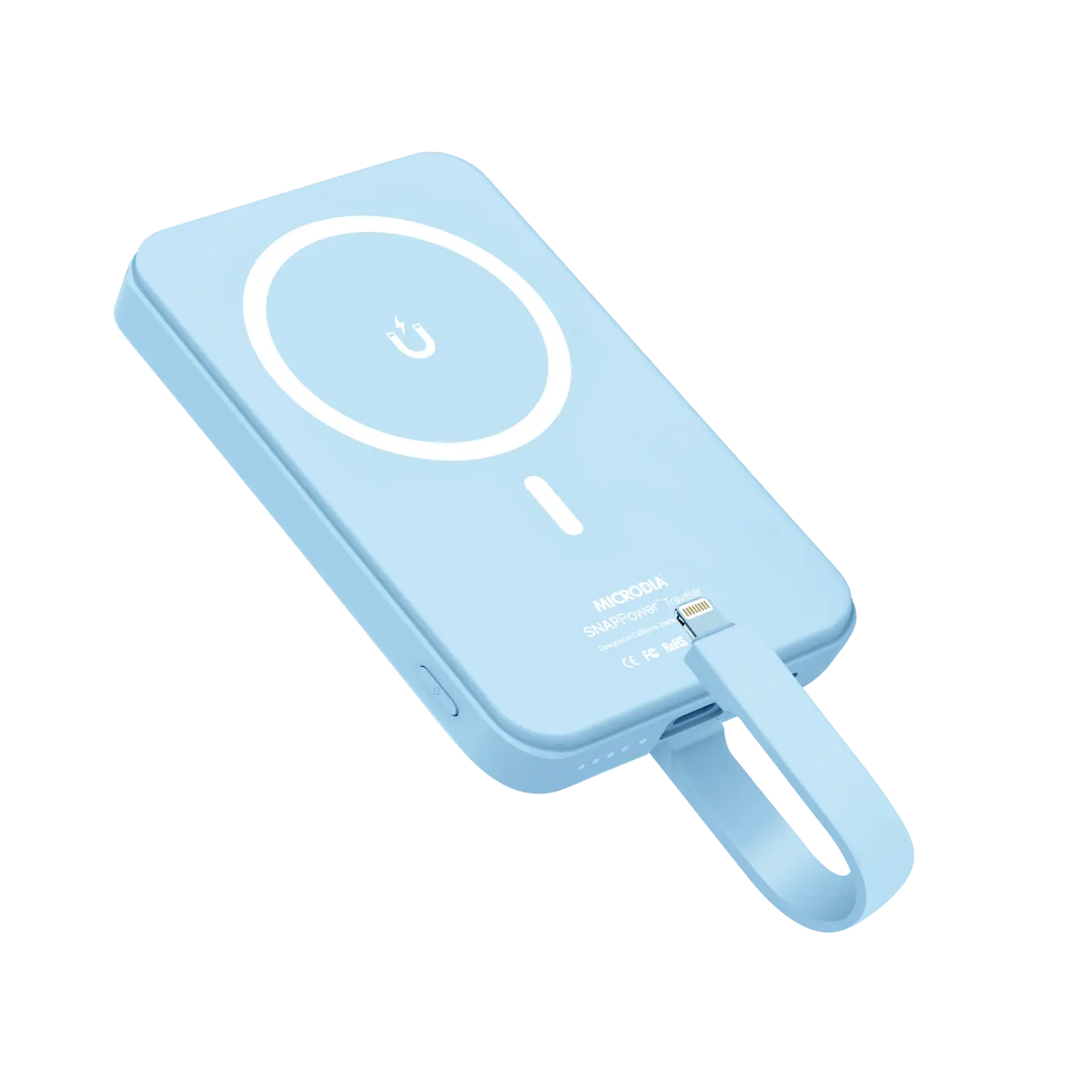 Беспроводной внешний аккумулятор MICRODIA SNAPPower™ Traveler мощностью 35 Вт с магнитным креплением и встроенным съемным кабелем (USB-C + Lightning) на 10000 мА·ч