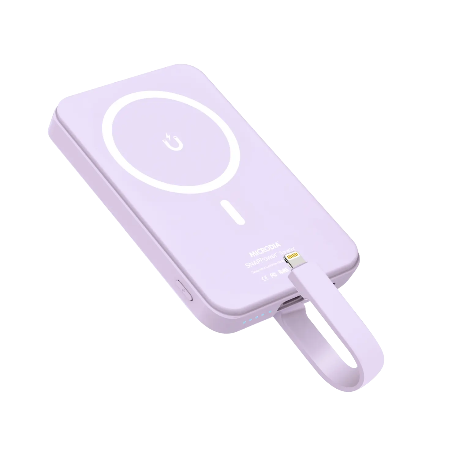 Беспроводной внешний аккумулятор MICRODIA SNAPPower™ Traveler мощностью 35 Вт с магнитным креплением и встроенным съемным кабелем (USB-C + Lightning) на 10000 мА·ч