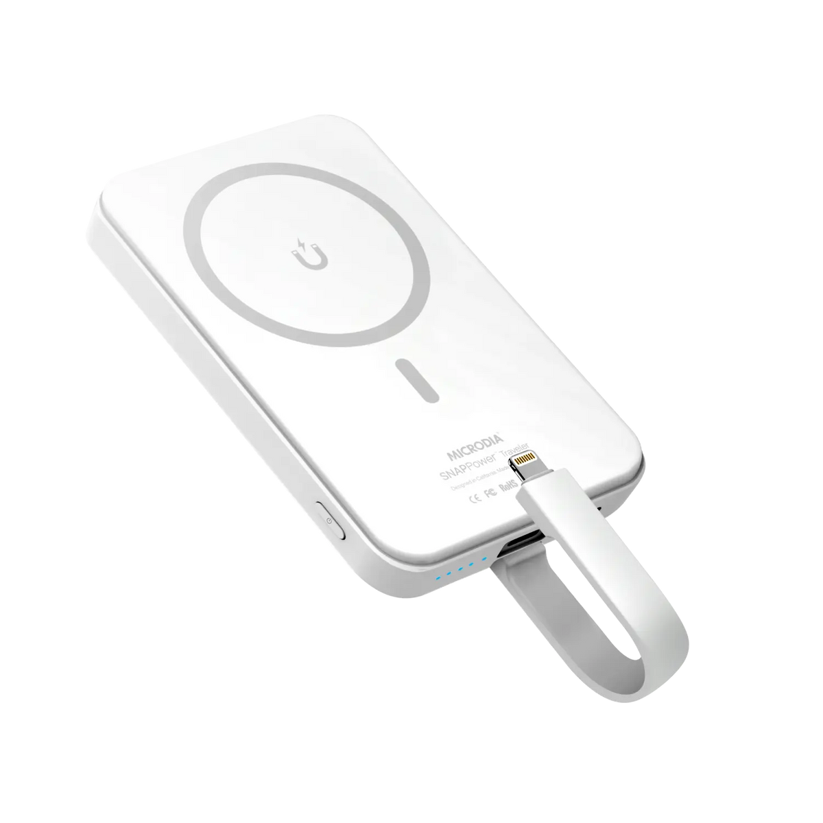 Беспроводной внешний аккумулятор MICRODIA SNAPPower™ Traveler мощностью 35 Вт с магнитным креплением и встроенным съемным кабелем (USB-C + Lightning) на 10000 мА·ч