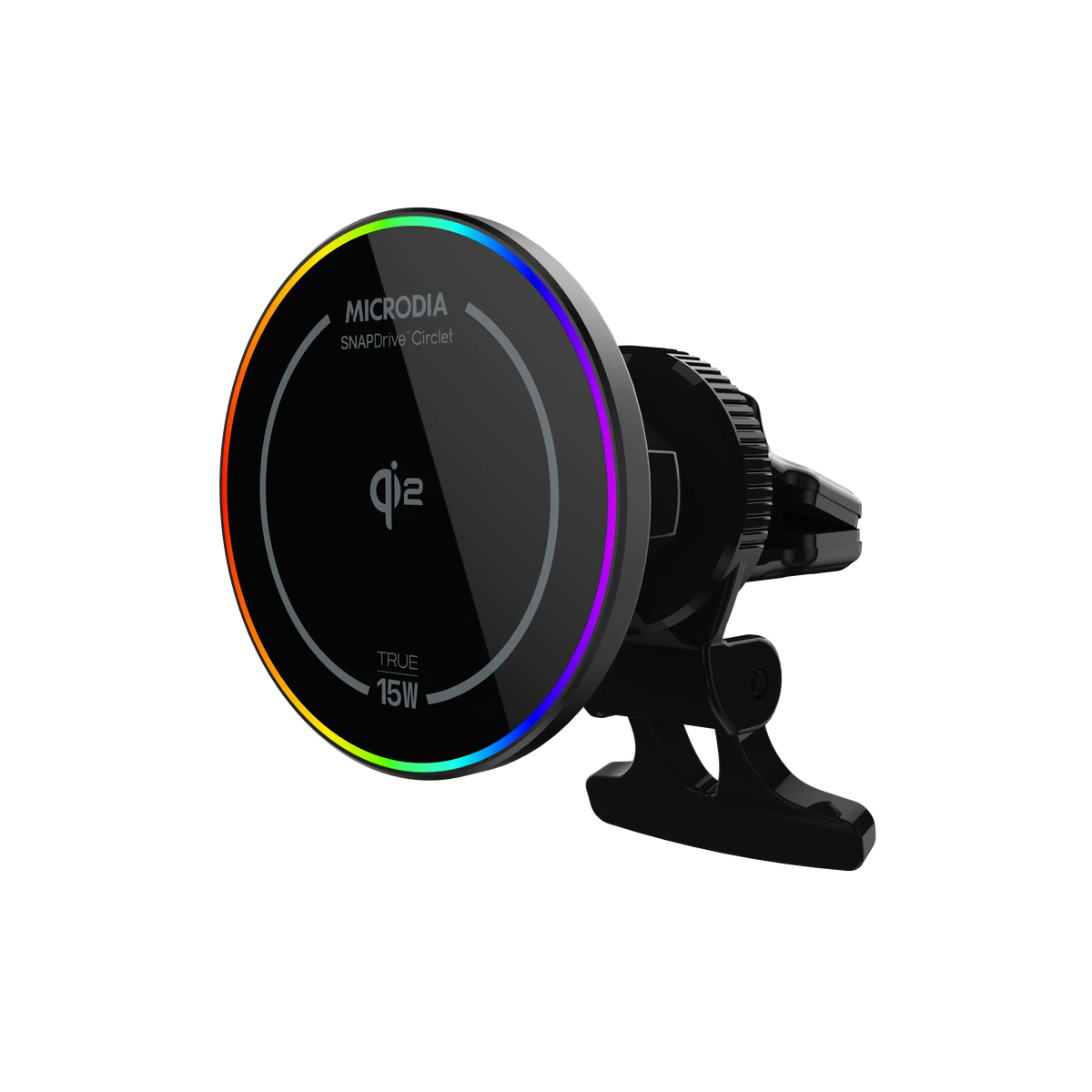 MICRODIA SnapDrive™ CIRCLET Qi2 15W Magnetic Wireless Car Charger with RGB Lighting