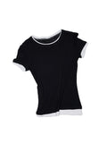 Fake Two-piece Color-Blocking Slightly Sheer T-Shirt