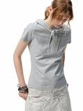Hooded Bow Solid-Color T-shirt