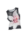 Floral Print Rhinestone Mesh Vest
