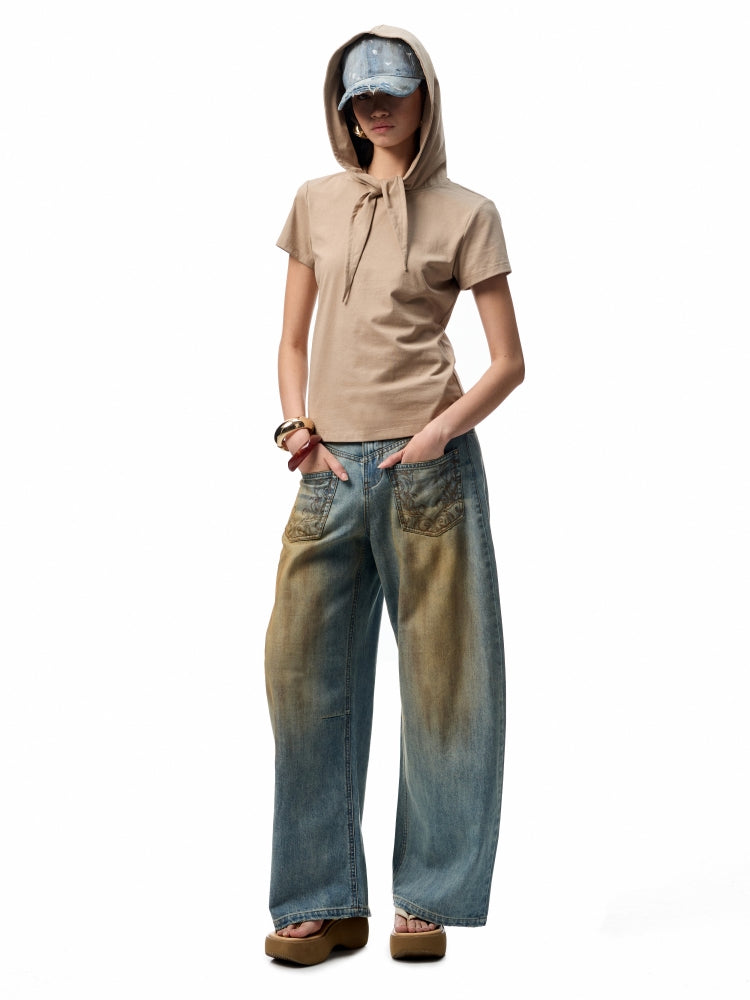 Hooded Bow Solid-Color T-shirt
