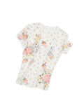 Floral Print Rhinestones Regular-shoulder T-shirt