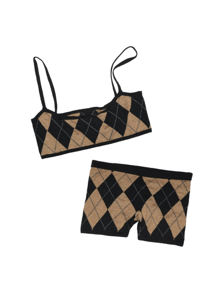Diamond Pattern Knitted Top & Shorts Set