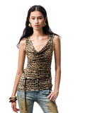 V-Neck Draped Collar Back Knot Tank Top