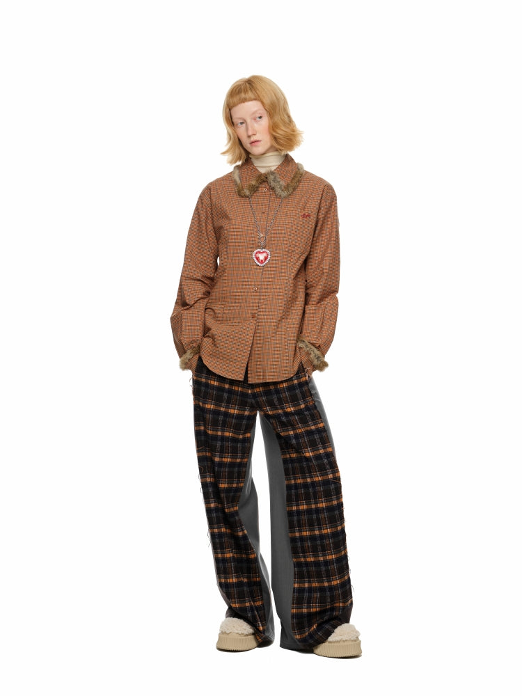 Striped Plaid Rabbit Fur Shirt