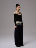 One-Shoulder Beaded Strappy Solid Color?T-Shirt