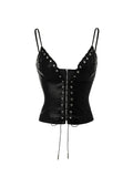 Black & White Hollow-out Lace-up Camisole