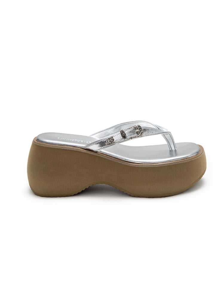 Platform Wedge Leather Flip-Flops