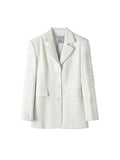 Black & White Floral Embroidered Leather Blazer