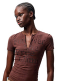 Floral Letter V-Neck Hidden Zip Hot-Fix T-Shirt