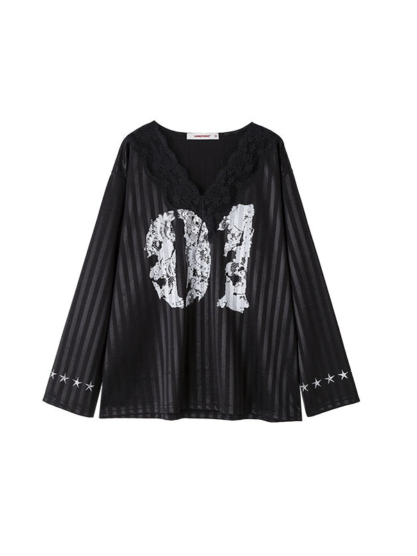 Black & White Lace-trimmed V-neck Satin Jersey
