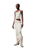 Floral All-Over Printed Big Round Neck Knotted Tank Top
