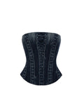 Denim Blue & Black Printed Fishtail Corset