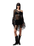 Hollow Out One-Piece Fringed Knit Shrug