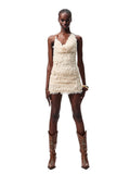 V-Neck Beaded Draped Collar Halter Cami Top