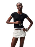 Fake Two-piece Color-Blocking Slightly Sheer T-Shirt