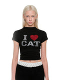 "I ? CAT" Rhinestone Fitted T-shirt