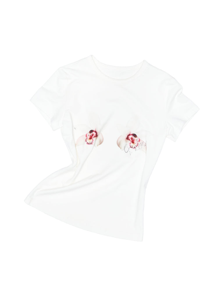 Printed Loose Austrian Rhinestone T-shirt