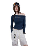 Rhinestone One-Shoulder Long-Sleeve T-Shirt