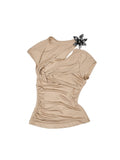 Knot-Pleated Slim-Fit Acetate T-shirt