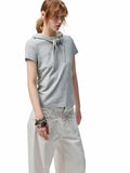 Hooded Bow Solid-Color T-shirt