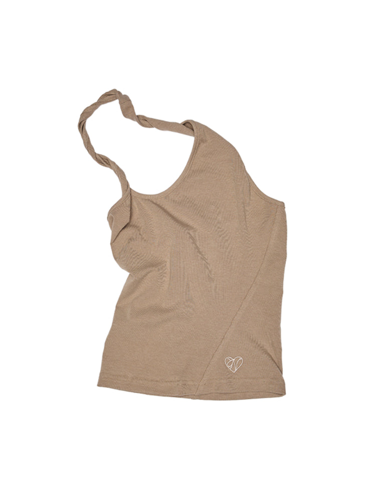 Slanted U-Neck Knot Embroidery Vest