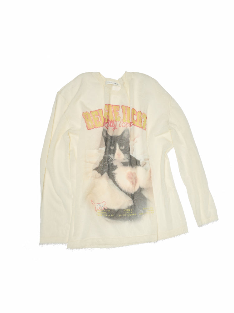 Cat Print Knitted T-shirt